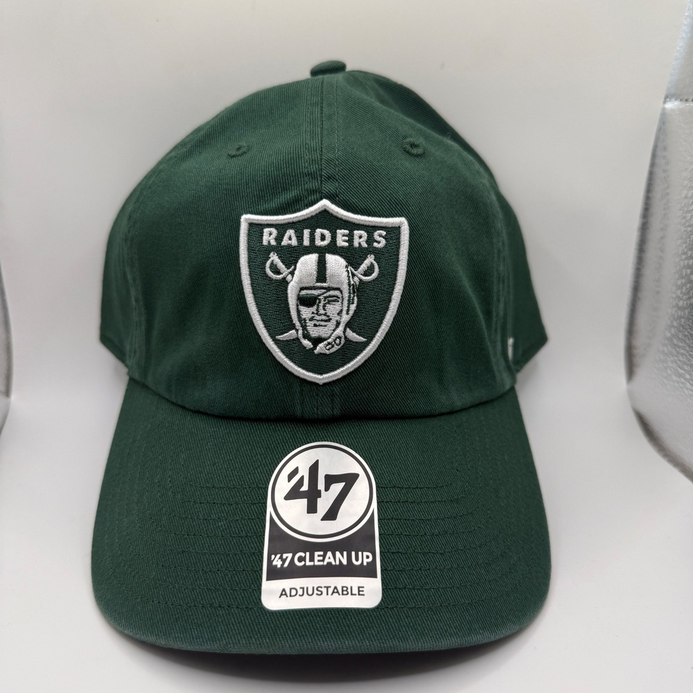 47 Brand Las Vegas Raiders Clean Up Hat Mens Green Adjustable NFL Relaxed Cap